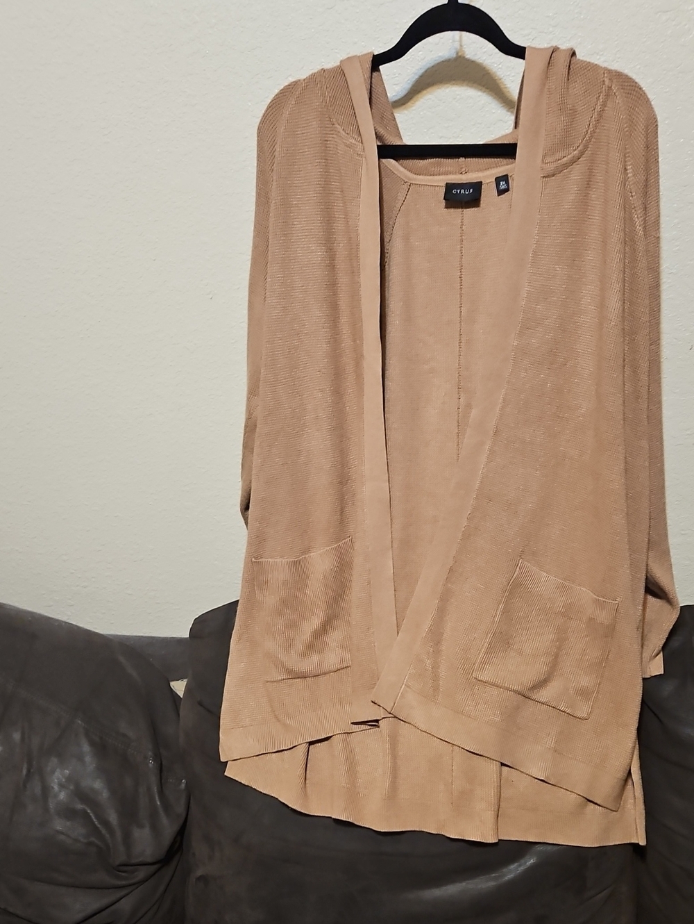 Cyrus Beige Hooded Open-Front Cardigan